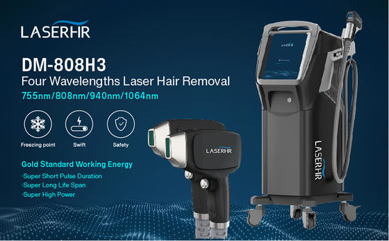 Mesin Penghilang Rambut Laser 1800w 4 Gelombang OEM 755 808 1064 Penghilang Rambut Permanen Epilator Laser Dioda
